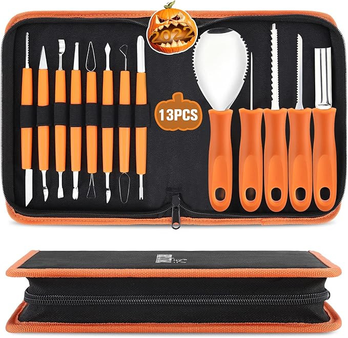 Pumpkin Carving Kit Tools Halloween, CHRYZTAL 13PCS Professional Heavy Duty Carving Set, Stainles... | Amazon (US)