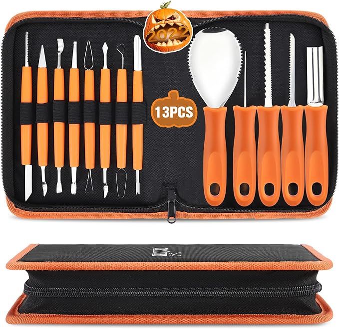 Pumpkin Carving Kit Tools Halloween, CHRYZTAL 13PCS Professional Heavy Duty Carving Set, Stainles... | Amazon (US)