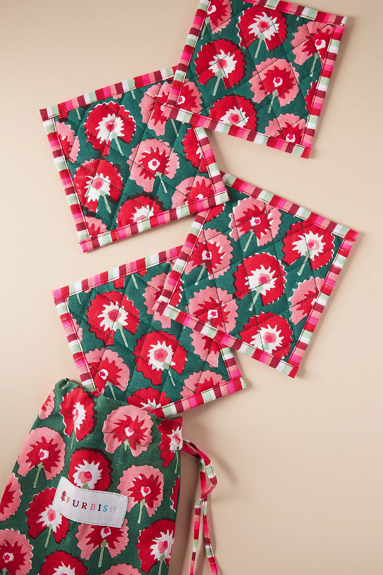 Furbish Studio Blockprint Cotton Coasters, Set of 4 | Anthropologie (US)