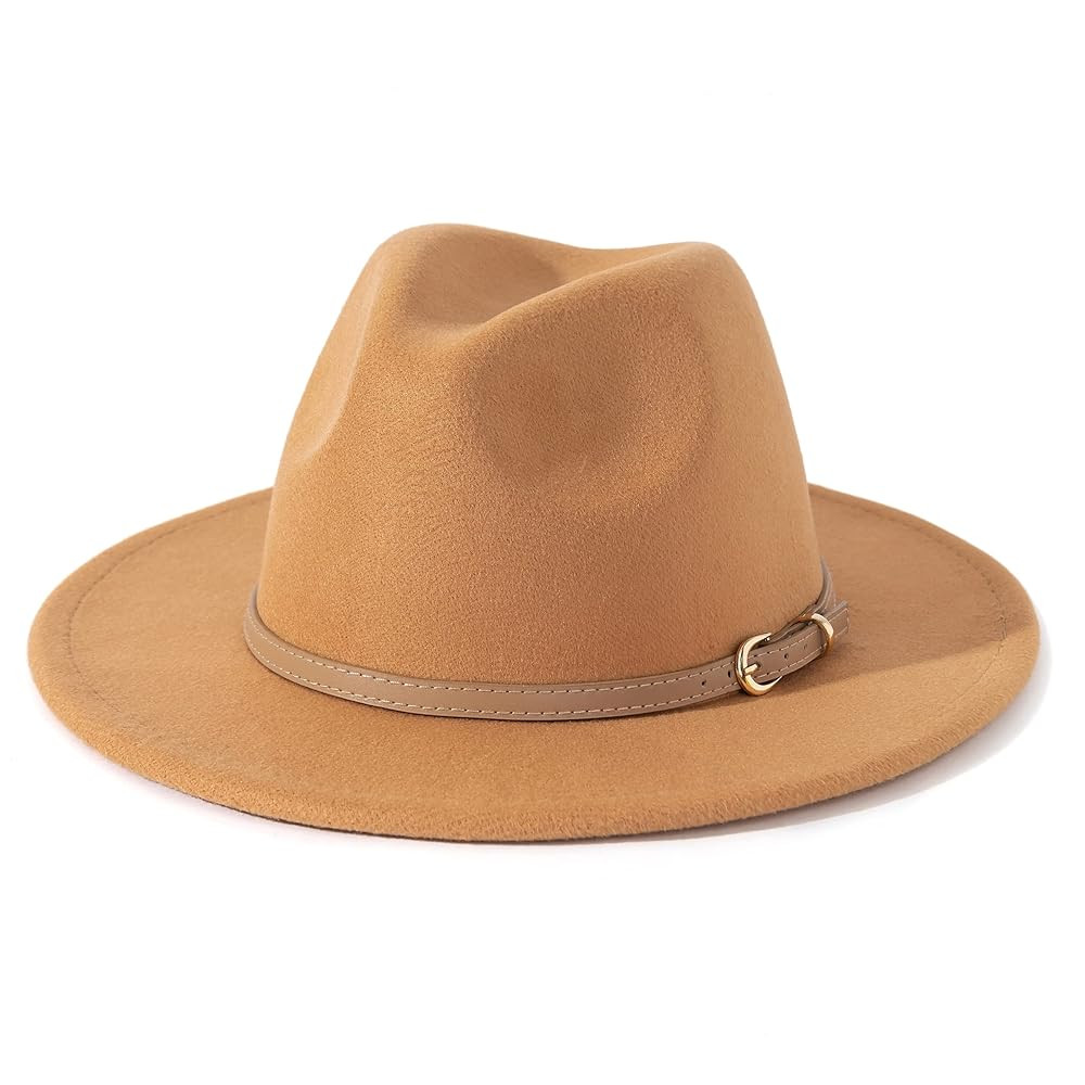Lisianthus Women Classic Felt Fedora Wide Brim Hat with Belt Buckle | Amazon (US)