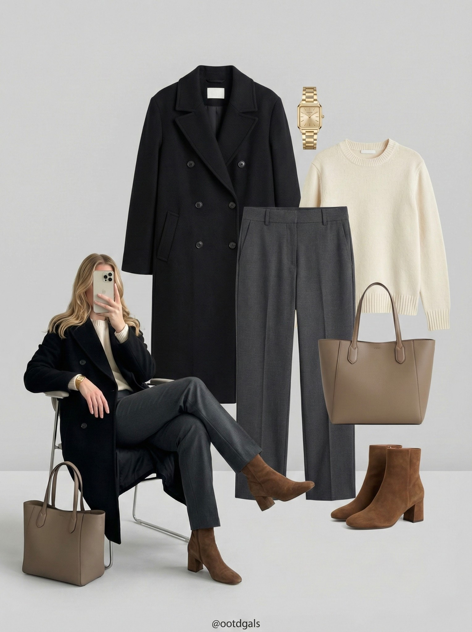 🖤 Black, Grey & Soft Cream 🖤

A clean, classic look built around timeless staples. A structured black coat layers over a soft cream knit, paired with tailored grey trousers for a polished base. Brown suede ankle boots add warmth and texture, while the taupe tote and gold watch finish the outfit with subtle elegance.

Everything linked and ready to shop ✨

#LTKSeasonal #LTKootd #LTKgrwm