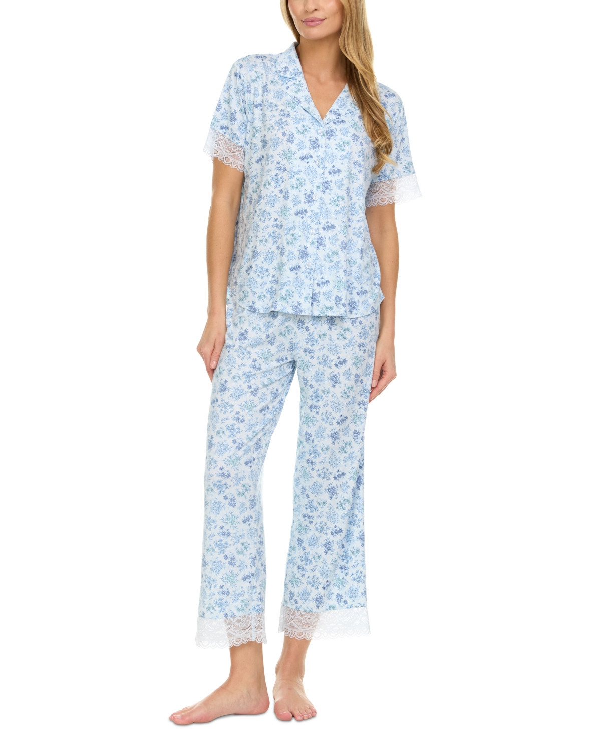 Flora by Flora Nikrooz Women's Janelle Notch Top and Capri Pajama Set - Blue | Macy's