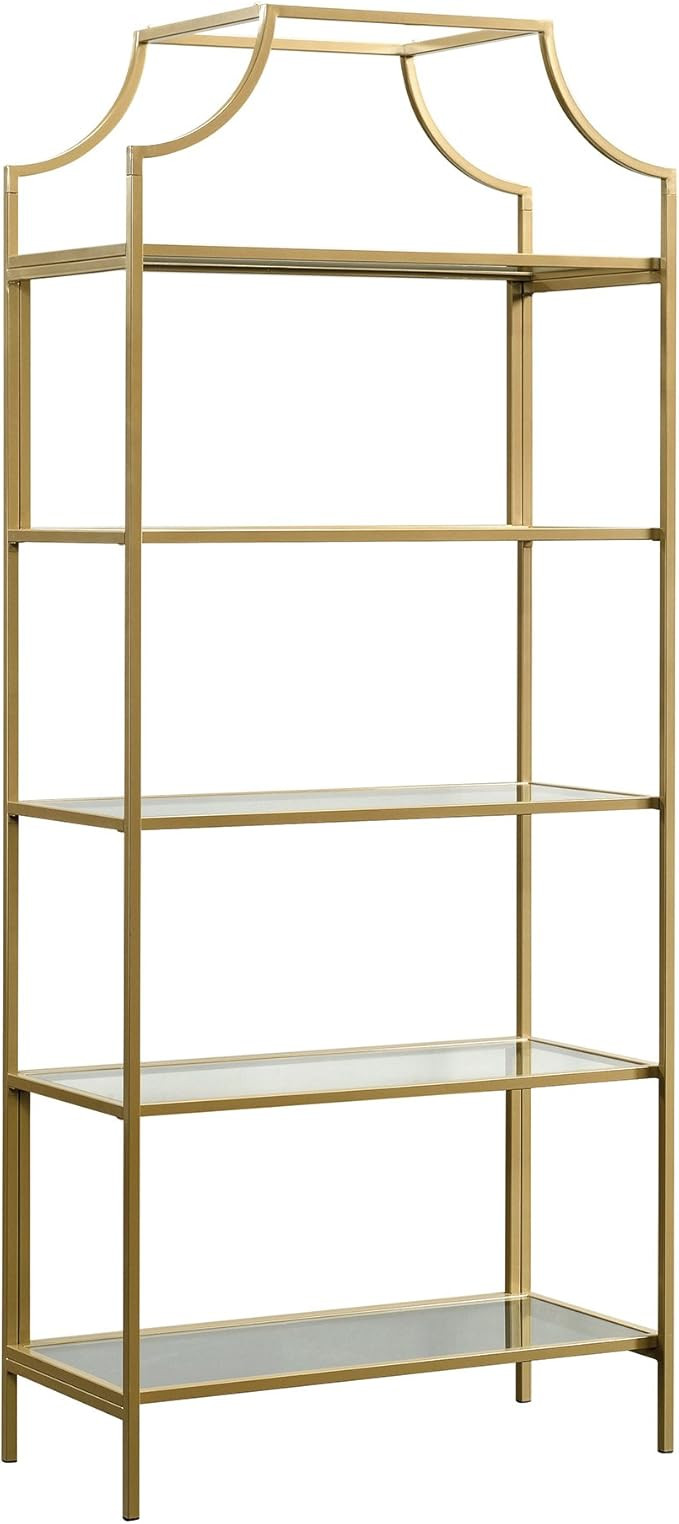 Sauder 421434 International Lux Bookcase, L: 30.0" x W: 14.49" x H: 70.87", Satin Gold Finish | Amazon (US)