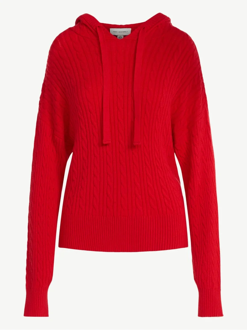 Free Assembly Women's Cozy Yarn Cable Knit Hoodie Sweater, Midweight, Size XS-XXL - Walmart.com | Walmart (US)