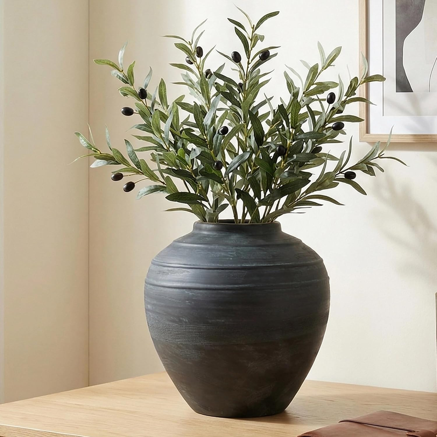 11" Blue Ceramic Vase, Rustic Farmhouse Living Room Home Decor | Amazon (US)