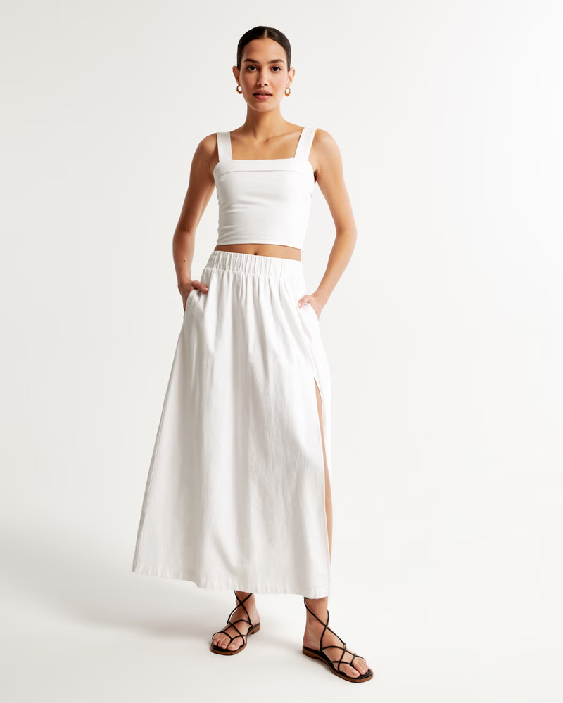 Linen-Blend Foldover Set Top | Abercrombie & Fitch (US)