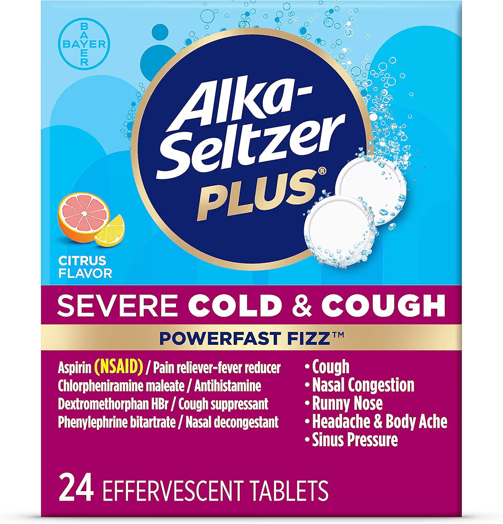 ALKA-SELTZER PLUS Severe,Cold & Cough Medicine for Adults,PowerFast Fizz Citrus Effervescent Tabl... | Amazon (US)