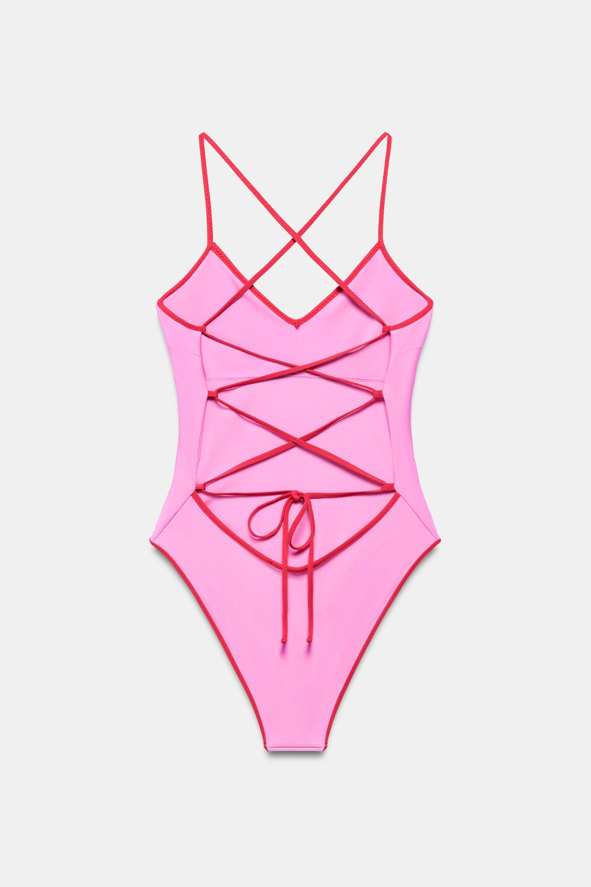 SOLID SWIMSUIT WITH CONTRASTING STRAPS | Zara Canada