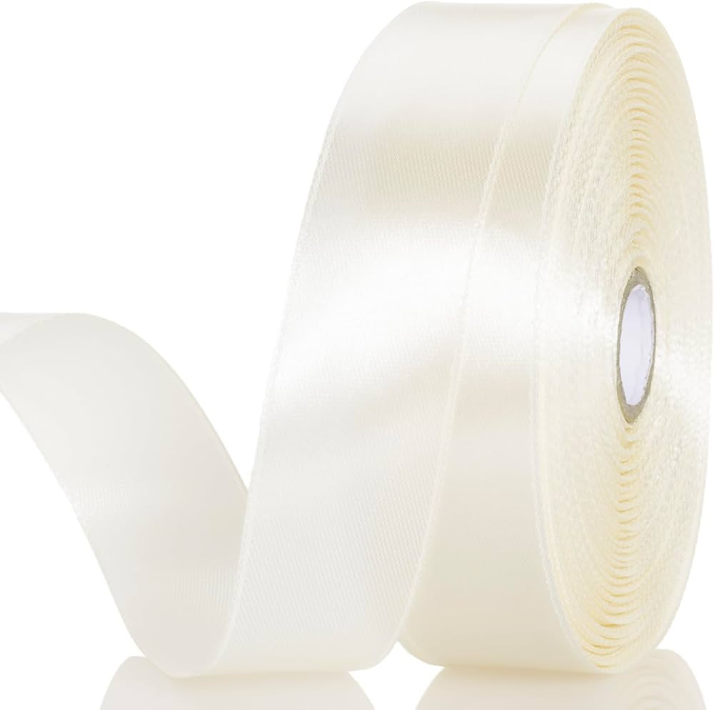1 Inch Ivory Solid Satin Ribbon, 50 Yards Craft Fabric Ribbon for Gift Wrapping Floral Bouquets W... | Amazon (US)