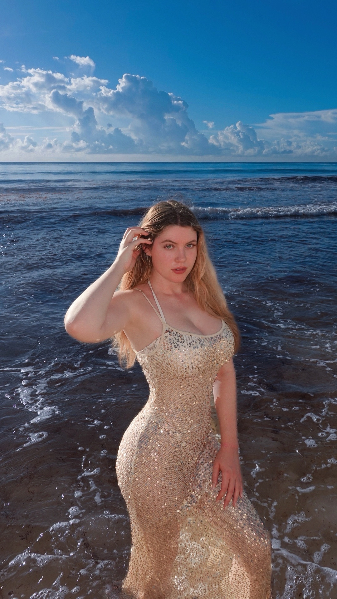 Gold sequin dress 🤩 Always throwing a fit on vacation

#beachstyle #ootd #beachoutfit #sequindress #resortwear #fitcheck 

#LTKParties #LTKTravel