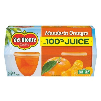 Del Monte Mandarin Oranges In 100% Fruit Juice Fruit Cups - 4ct/16oz | Target
