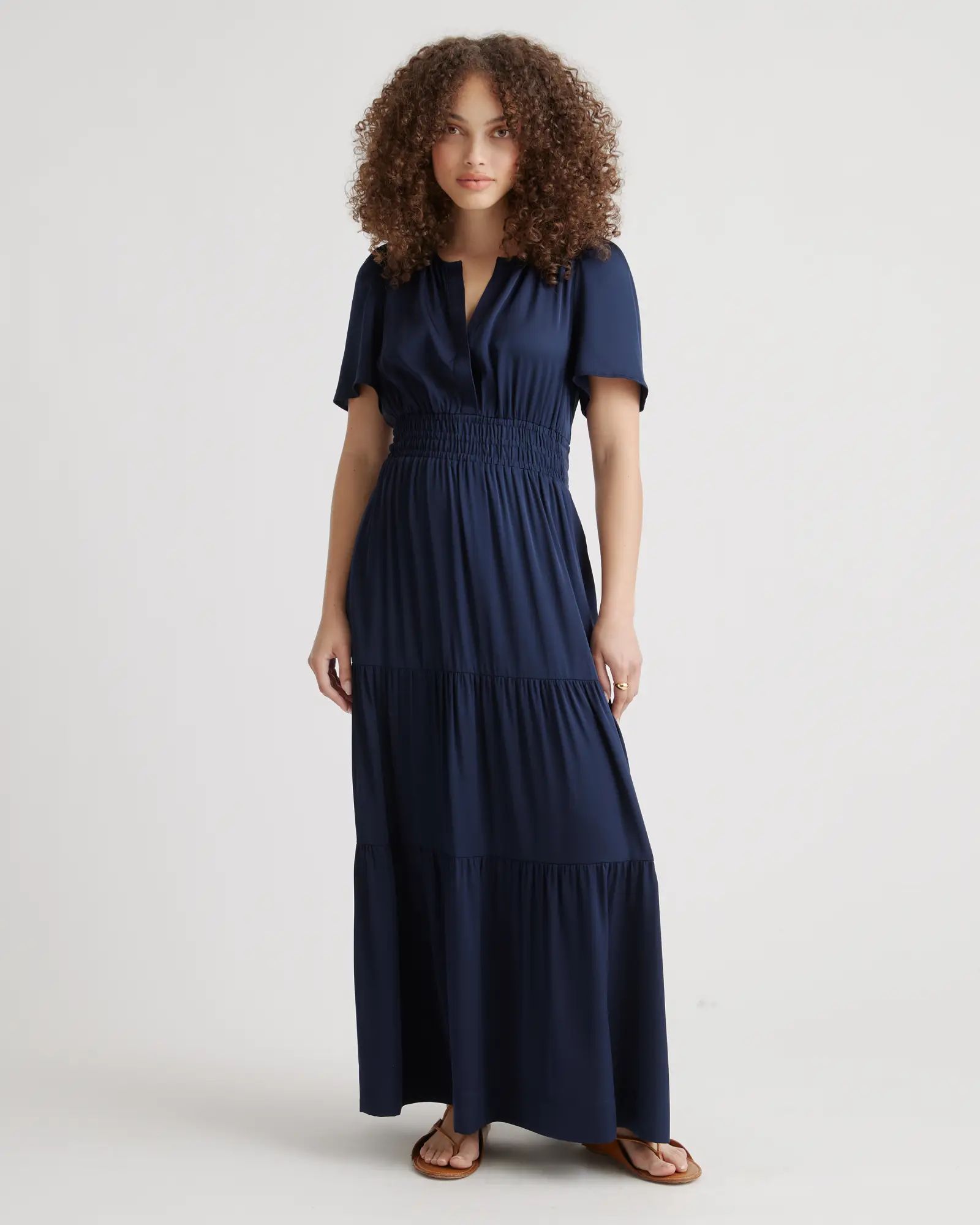 Washable Stretch Silk Tiered Maxi Dress | Quince