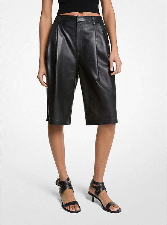 Pleated Leather Bermuda Shorts | Michael Kors US