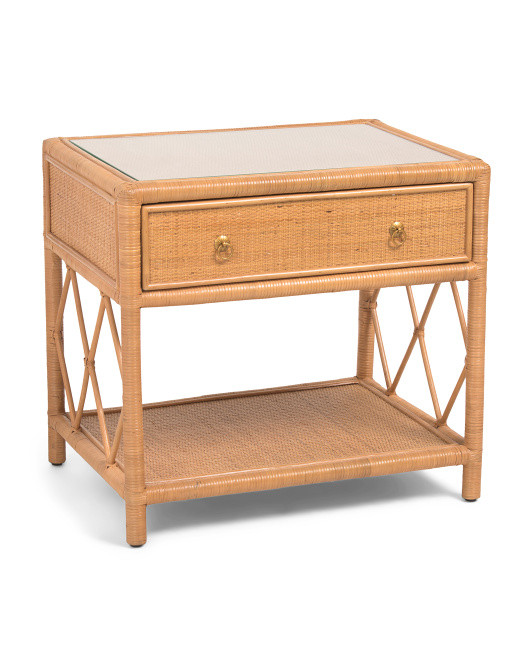28x20x26 Rattan Nightstand With Tempered Glass Top | TJ Maxx
