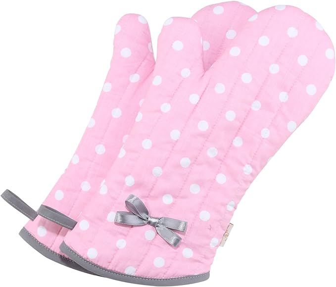 NEOVIVA Kitchen Oven Mitts for Adults, Heat Resistant Cotton Oven Gloves Set of 2, Polka Dots Pin... | Amazon (US)