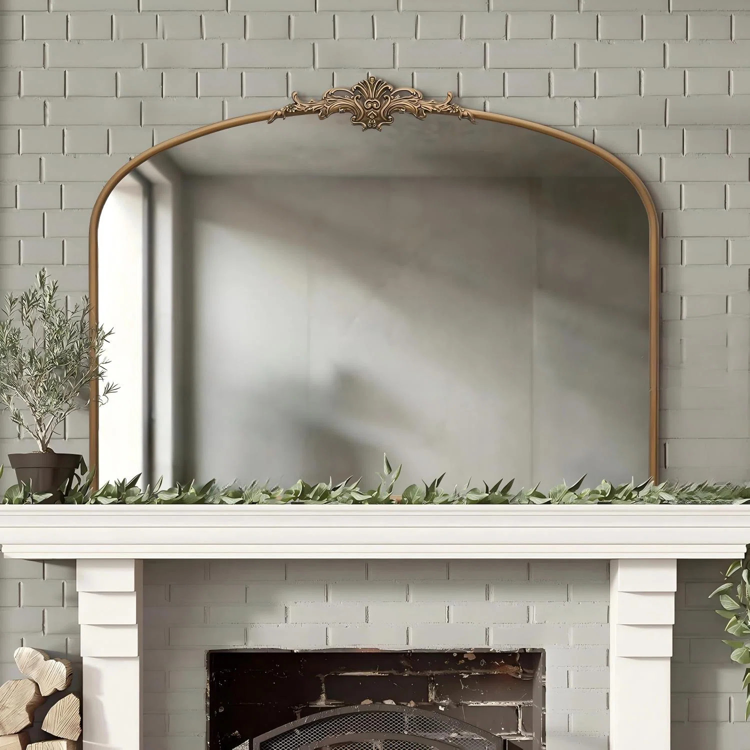 40"X29" Vintage Arched Matt Gold Wall Mounted Mirror - Large Baroque Ornate For Entryway/Fireplac... | Wayfair North America