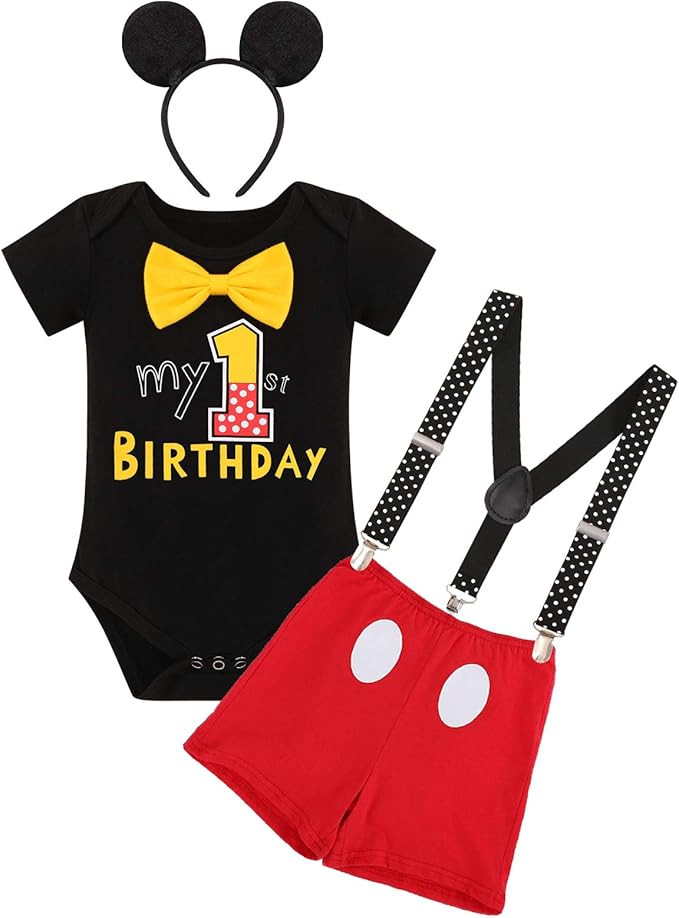 IMEKIS Baby Boys Mouse Costume Cosplay Bowtie Romper Suspenders Shorts Pants 1st Birthday Hallowe... | Amazon (US)