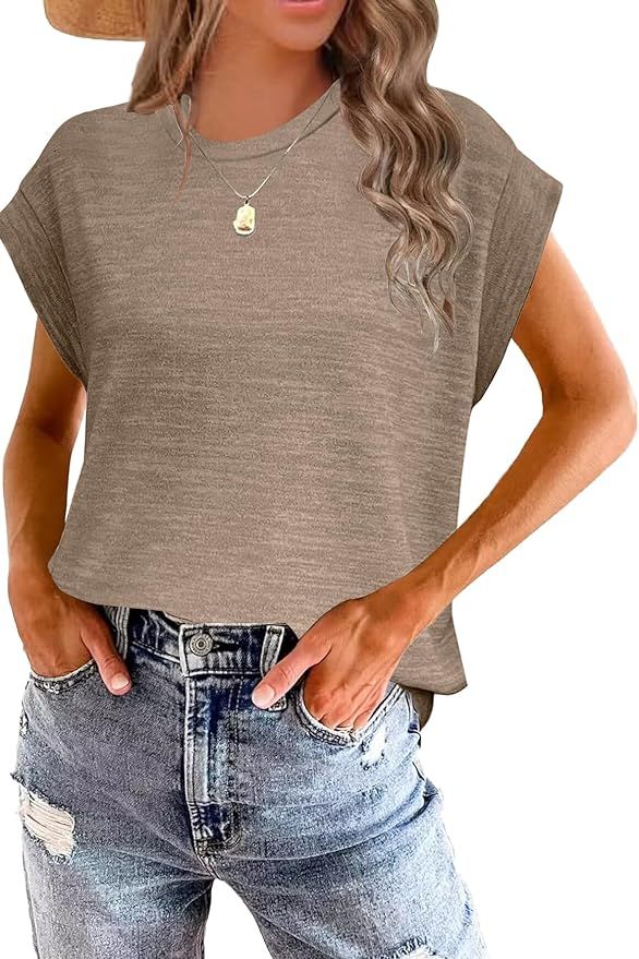 Womens Summer Cap Sleeve Tops Trendy 2024 Short Sleeve Shirts Fashion Cute Print Loose Fit Tee Sh... | Amazon (US)