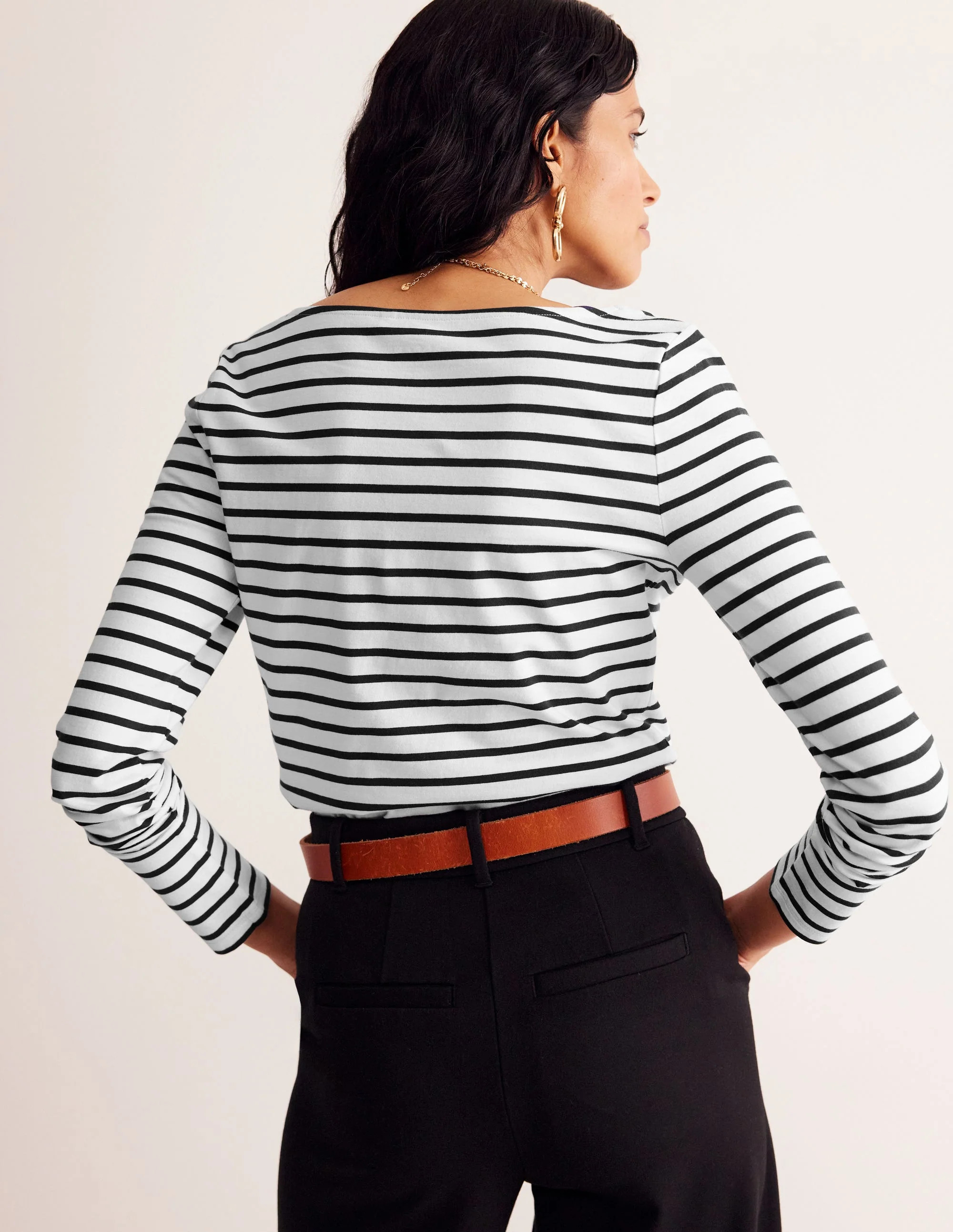 Ella Long Sleeve Breton-Ivory, Black | Boden (US)