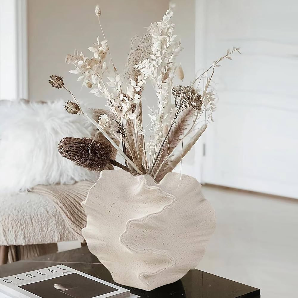 White Ceramic Vase for Modern Home Decor, Ceramic Coral Flower Vase for Nordic Art Pampas Grass,B... | Amazon (US)