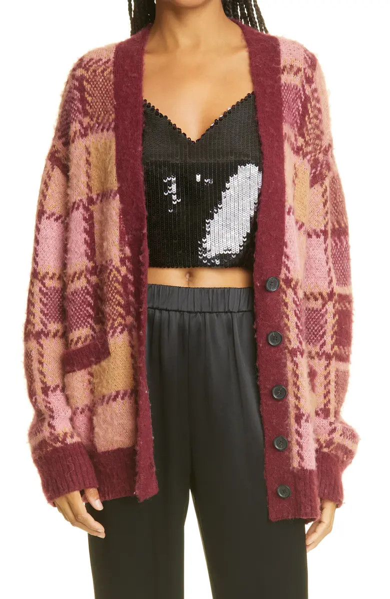 '90s Oversize Check Wool & Alpaca Blend Cardigan | Nordstrom