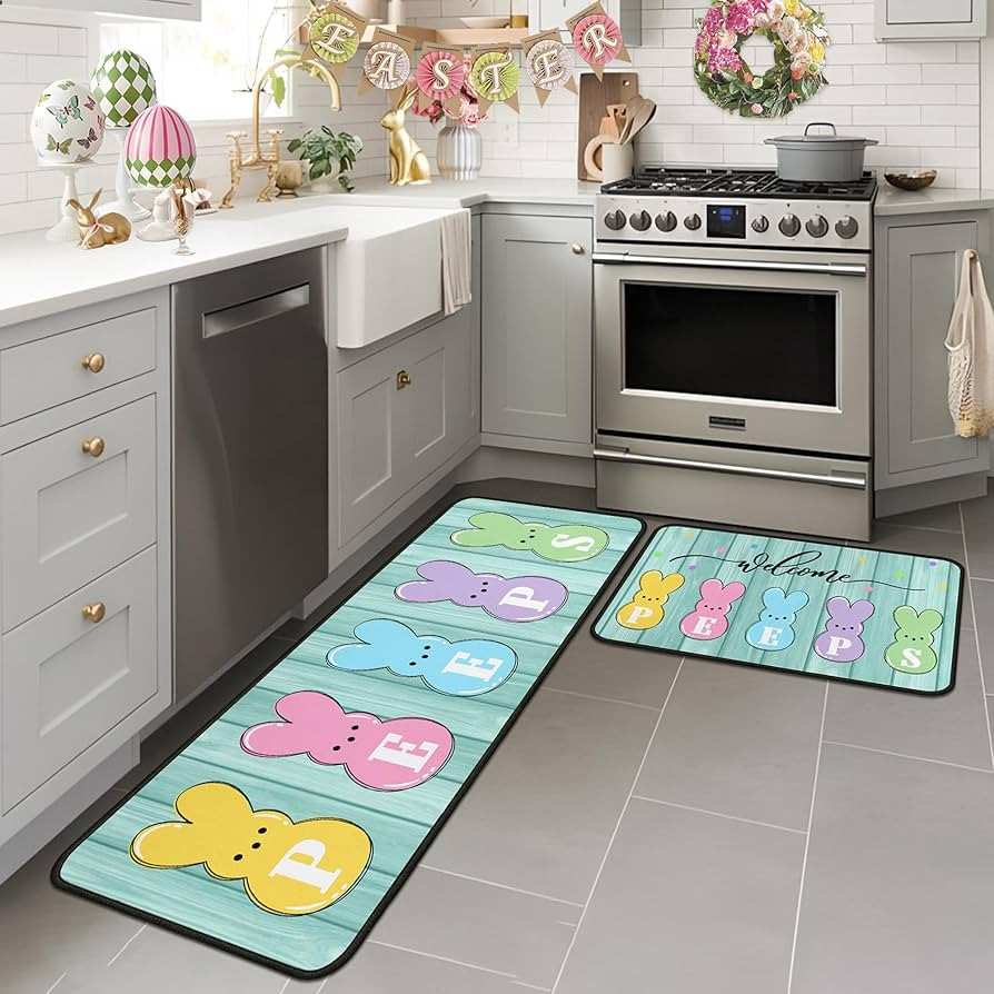 Welcome Peeps Easter Kitchen Rugs and Mats Set of 2, Easter Decorations for Home Non Slip Backing... | Amazon (US)