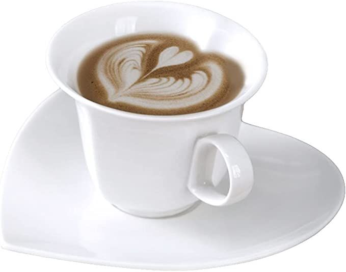 Mozacona White Ceramic Heart Shape Coffee Mug Teacup with Saucer Set | Amazon (US)