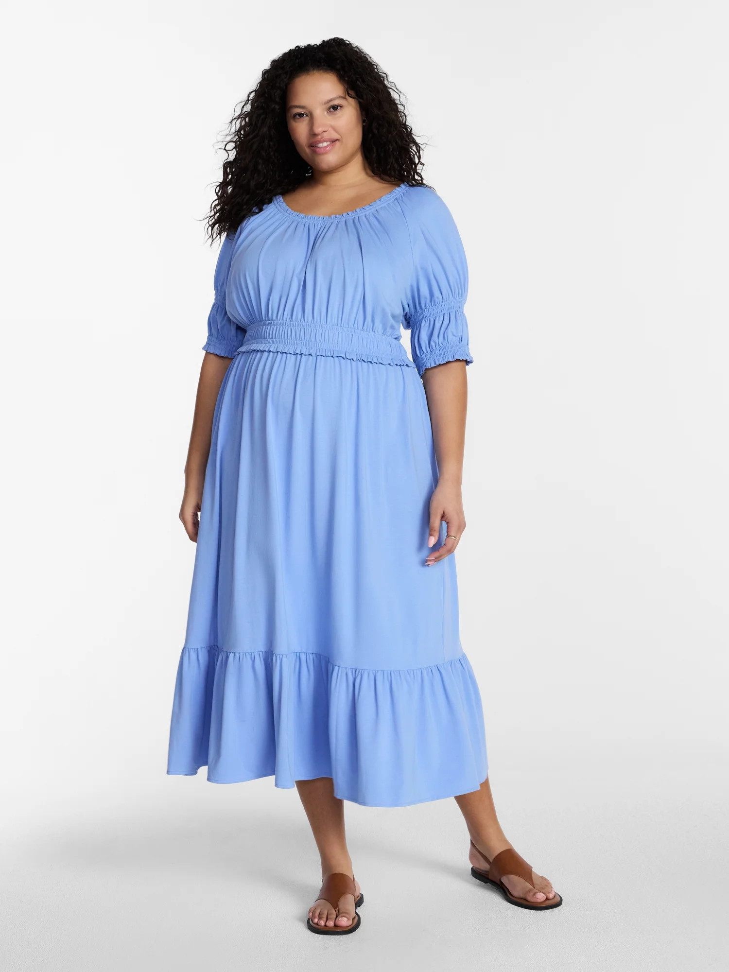 Terra & Sky Vestido Maxi para Mujer Plus con Cuello Redondo y Mangas hasta el Codo, Talla 0X-5X - Walmart.com | Walmart (US)