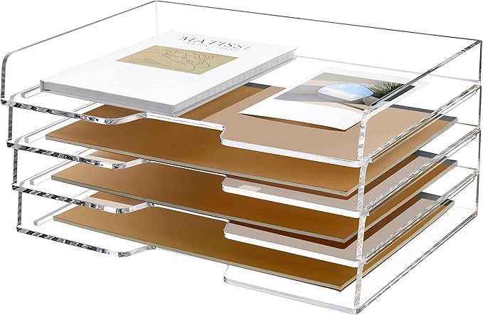 SANRUI 4 Tier Acrylic Paper Letter Tray Desk Stackable Organizer Trays，Clear Enlarged A4 Stacka... | Amazon (US)