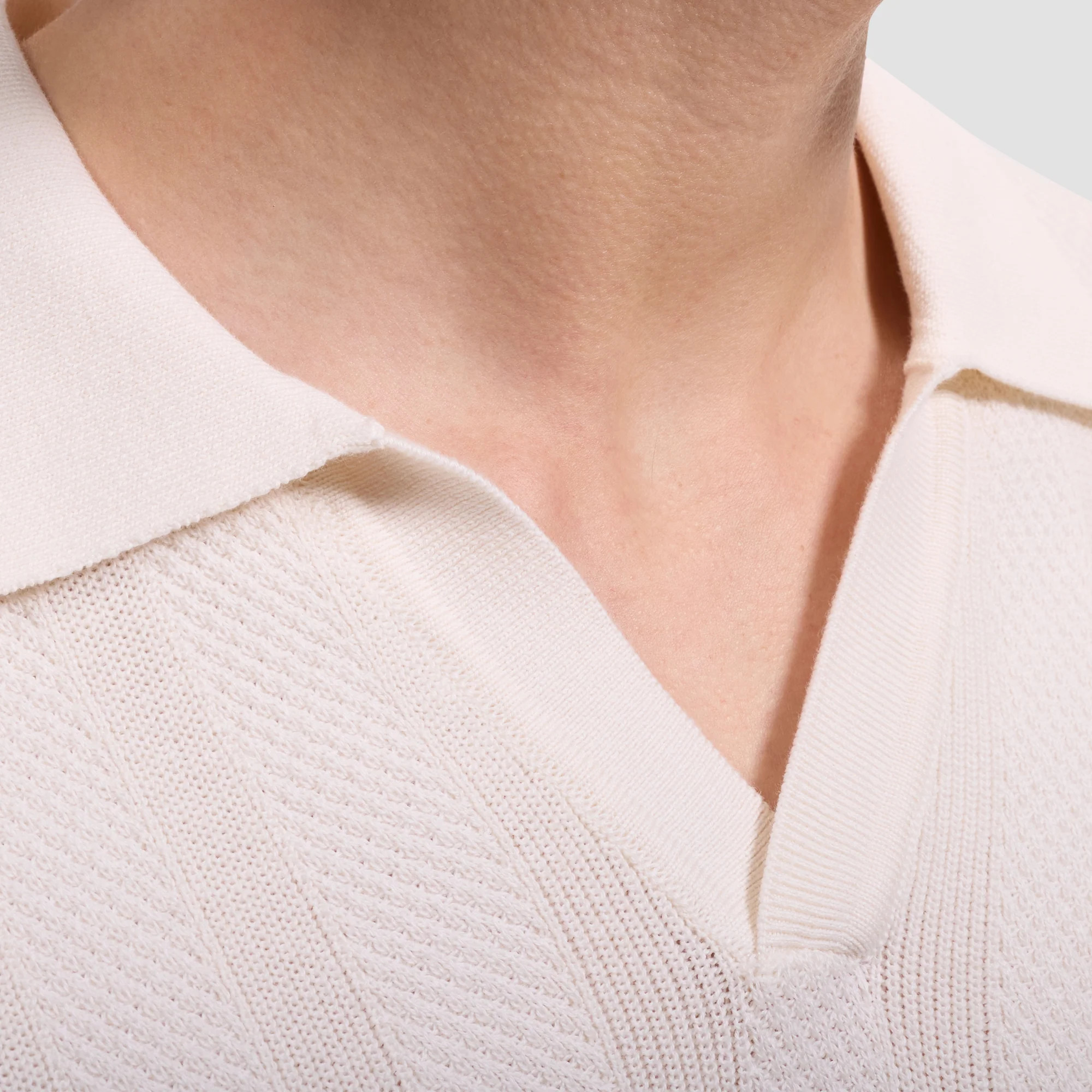 Textured Stripe Johnny Collar Short-Sleeve Sweater | Bugatchi