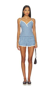 MORE TO COME Amanda Ruched Bloomer Set in Navy Gingham from Revolve.com | Revolve Clothing (Global)