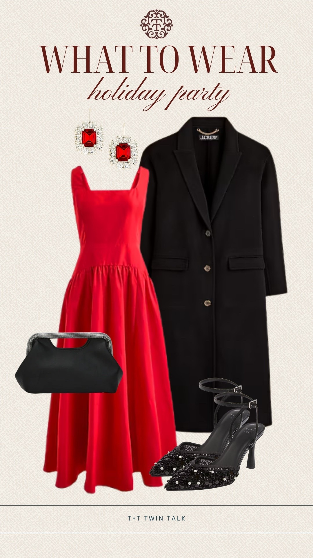 T+T, what to wear for a holiday party. We are loving this red J.Crew dress for a holiday event. We would layer a long black coat over the top to stay warm. We would then accessorize the look with a Tuckernuck purse, J.Crew earrings, & sparkly Target shoes. 

#LTKHoliday #LTKootd #LTKOver40