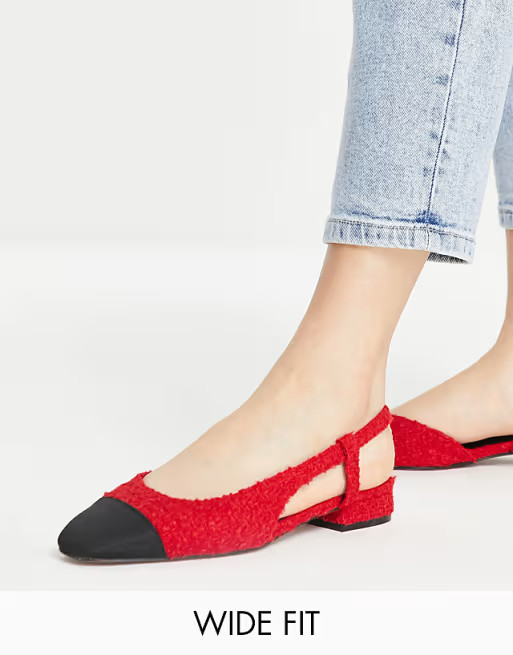 ASOS DESIGN Wide Fit - Lively - Ballerines plates à bride arrière - Tweed rouge | ASOS (Global)