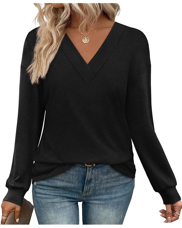 WIHOLL Long Sleeve Shirts for Women V Neck Tops Tunic Fall Winter Sweatshirts 2025 Clothes | Amazon (US)
