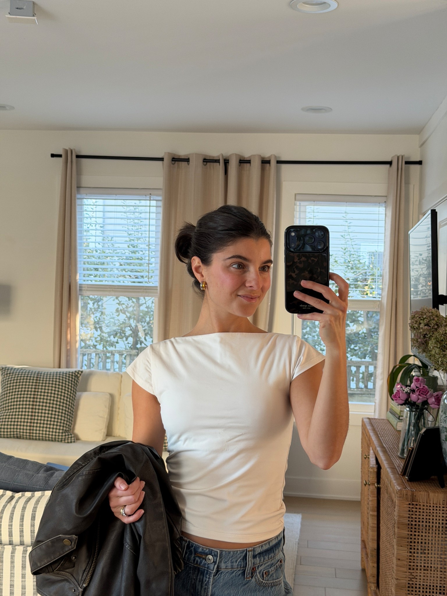 [2/2/26] full outfit on sale! I loveeeee the bra free collection of tank tops that come in multiple styles and colors - just got this reversible top that comes in 4 colors. So cute for layering - code AFVIVIANE! 

Bottoms: wearing low rise ultra loose (regular length to pair with boots) run true to size or size up 1 for looser fit. 

Jacket: vegan leather and comes in 4 different colors, I’m in size XS

*25-40% Off All Jeans: *Offer valid in stores and online 1/29/2026-2/2/2026 in US/CA. Excludes clearance. Online price reflects discount. 20% Off Almost Everything: *Offer valid in stores and online 1/29/2026-2/2/2026 in US/CA. Exclusions apply as indicated. Online price reflects discount. Promo Code: *Use code AFVIVIANE to get an additional 15% off almost everything in stores and online at checkout from 1/29/26-2/2/26 in US/CA. Exclusions apply. See details online.

#LTKSeasonal #LTKPetite #LTKSaleAlert