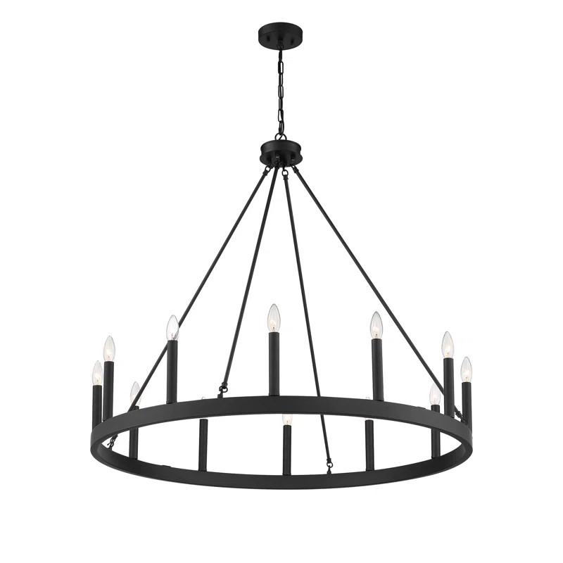 Finchley 12 - Light Candle Style Wagon Wheel Chandelier | Wayfair North America