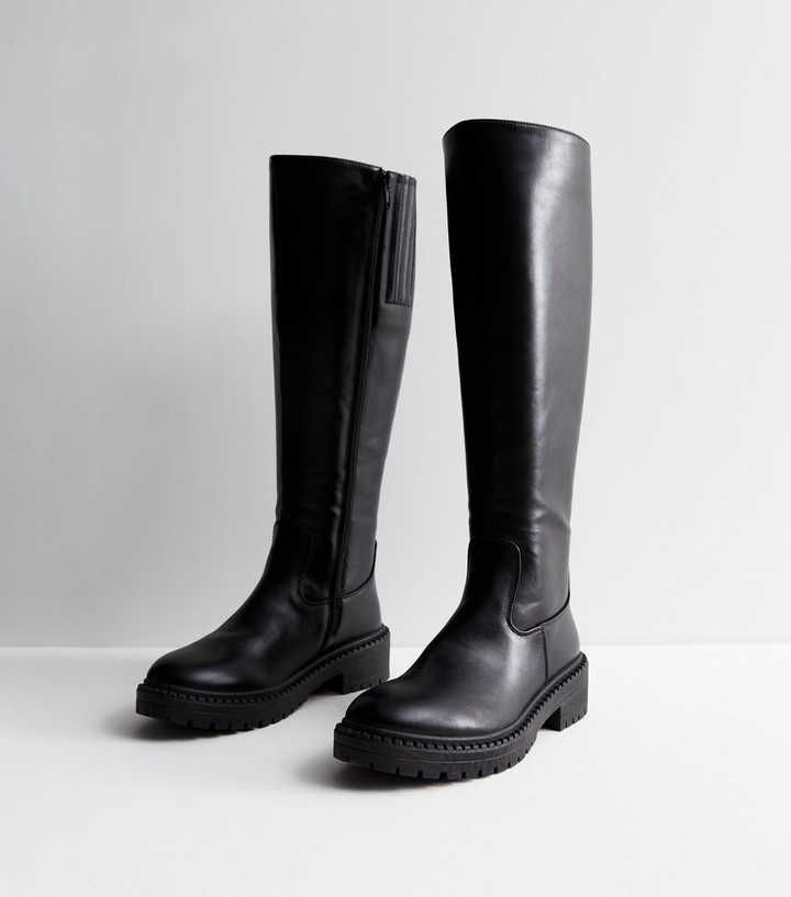 Black Leather-Look Chunky Knee High Boots
						
						Add to Saved Items
						Remove from Saved... | New Look (UK)