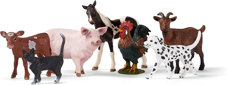 Schleich Farm World - 7 PC Farm Animal Playset with Dog, Cat, Pig, Goat, Rooster, Baby Horse and ... | Amazon (US)