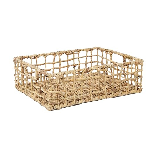 YRMT Water Hyacinth Storage Basket Wicker Baskets for Organizing Hollow Woven Basket with Built-in Handles for Shelves/Pantry 16" x 12" x 5.5" Natural | Amazon (US)