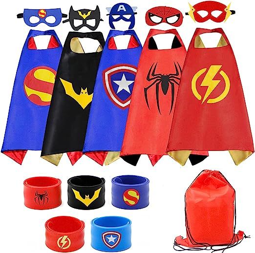 Amazon.com: RioRand Kids Dress Up 5PCS Superhero Capes Set and Slap Bracelets for Boys Costumes B... | Amazon (US)
