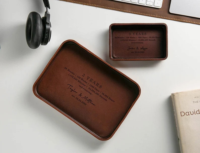 Vegetable Tanned Hard Leather Valet (design 4) - Custom Engraved Tray, Personalized Honeymoon Gif... | Etsy (US)