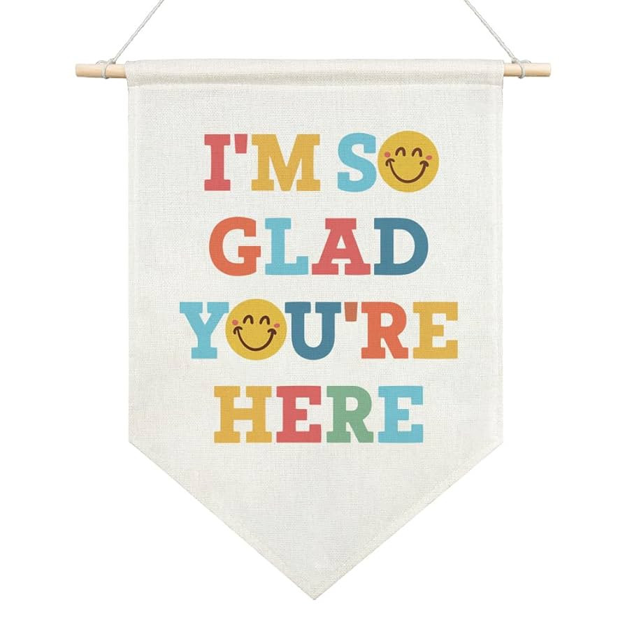 I'm So Glad You're Here Canvas Hanging Pennant Flag, Home School Classroom Kids Room Nursery Deco... | Amazon (US)