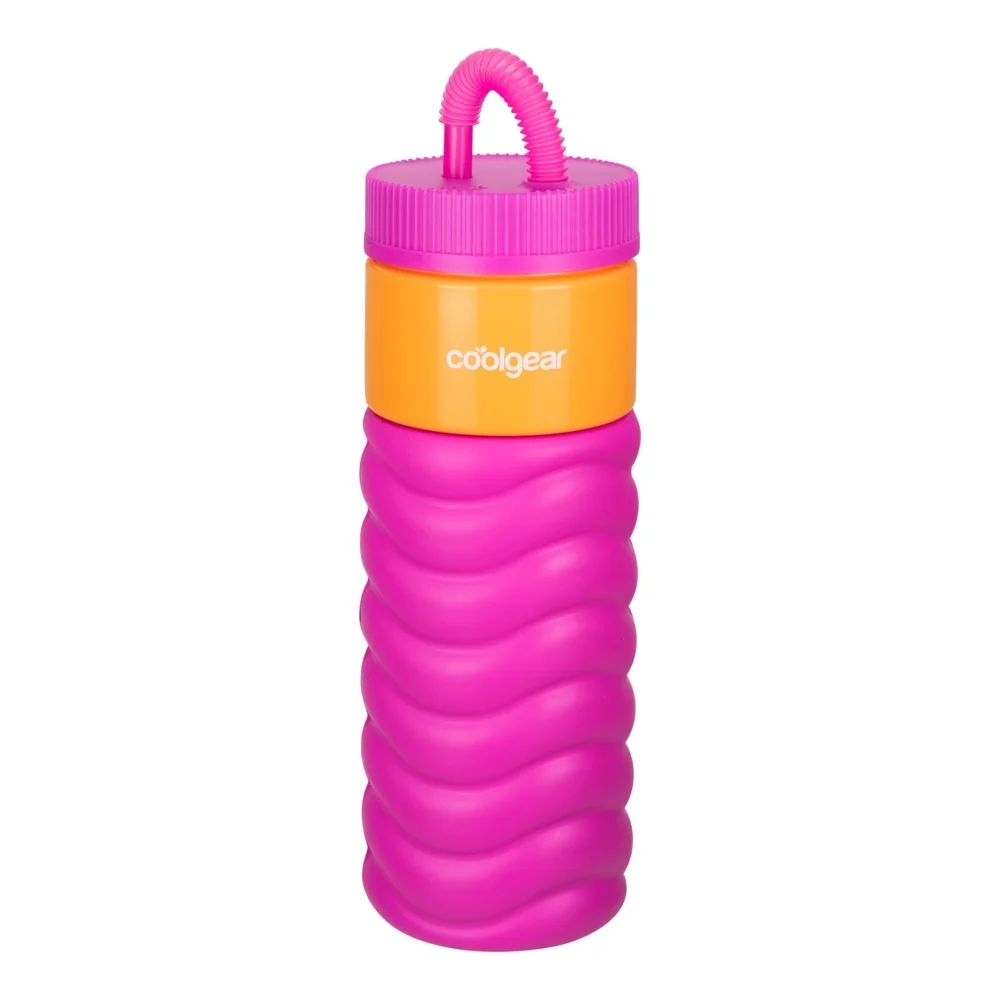 Cool Gear 24oz Plastic Retro Squishy Water Bottle, Wavy Pink with Foam Grip and Resealable Straw | Walmart (US)