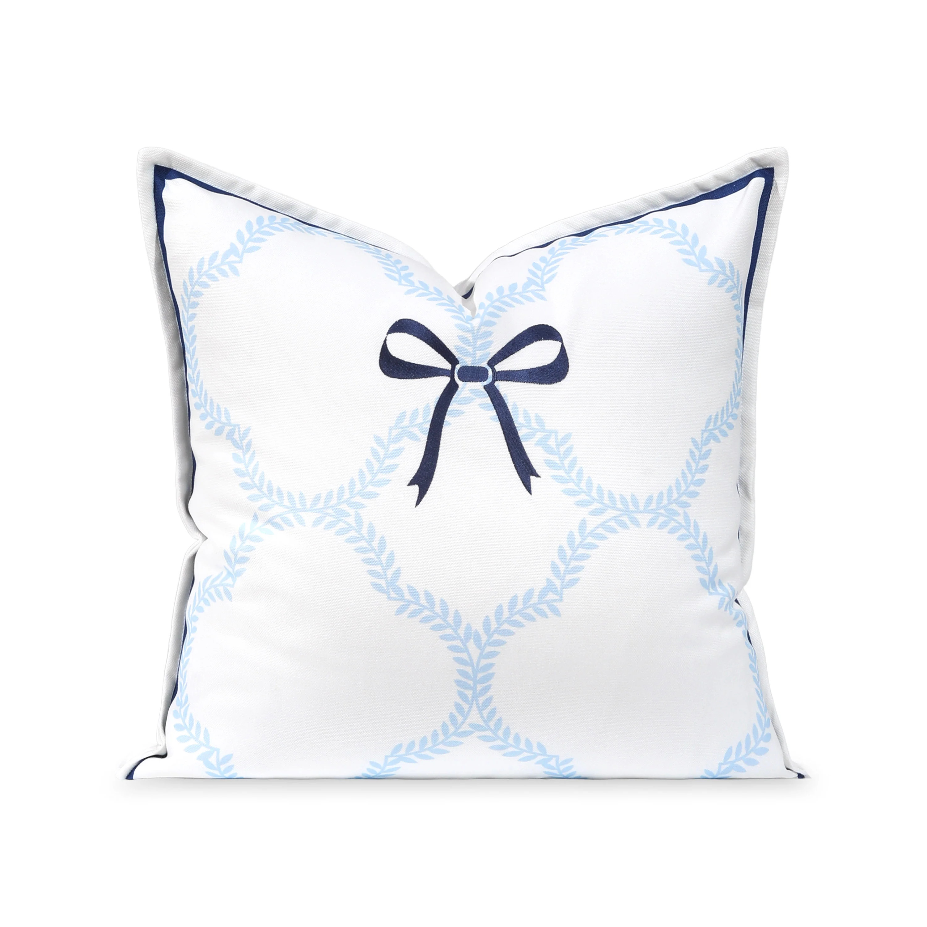 Wreathia, Indoor/Outdoor Navy Blue Bow Pillow Cover, with Flanged Border, 20 | Hofdeco