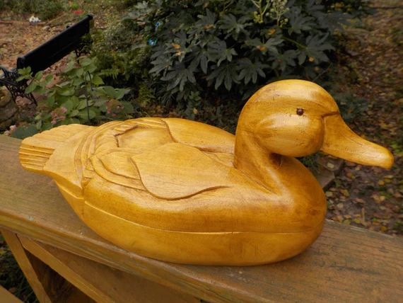 Vintage Hand-Carved Large DUCK Fowl WOOD BOX c1990s | Etsy (US)