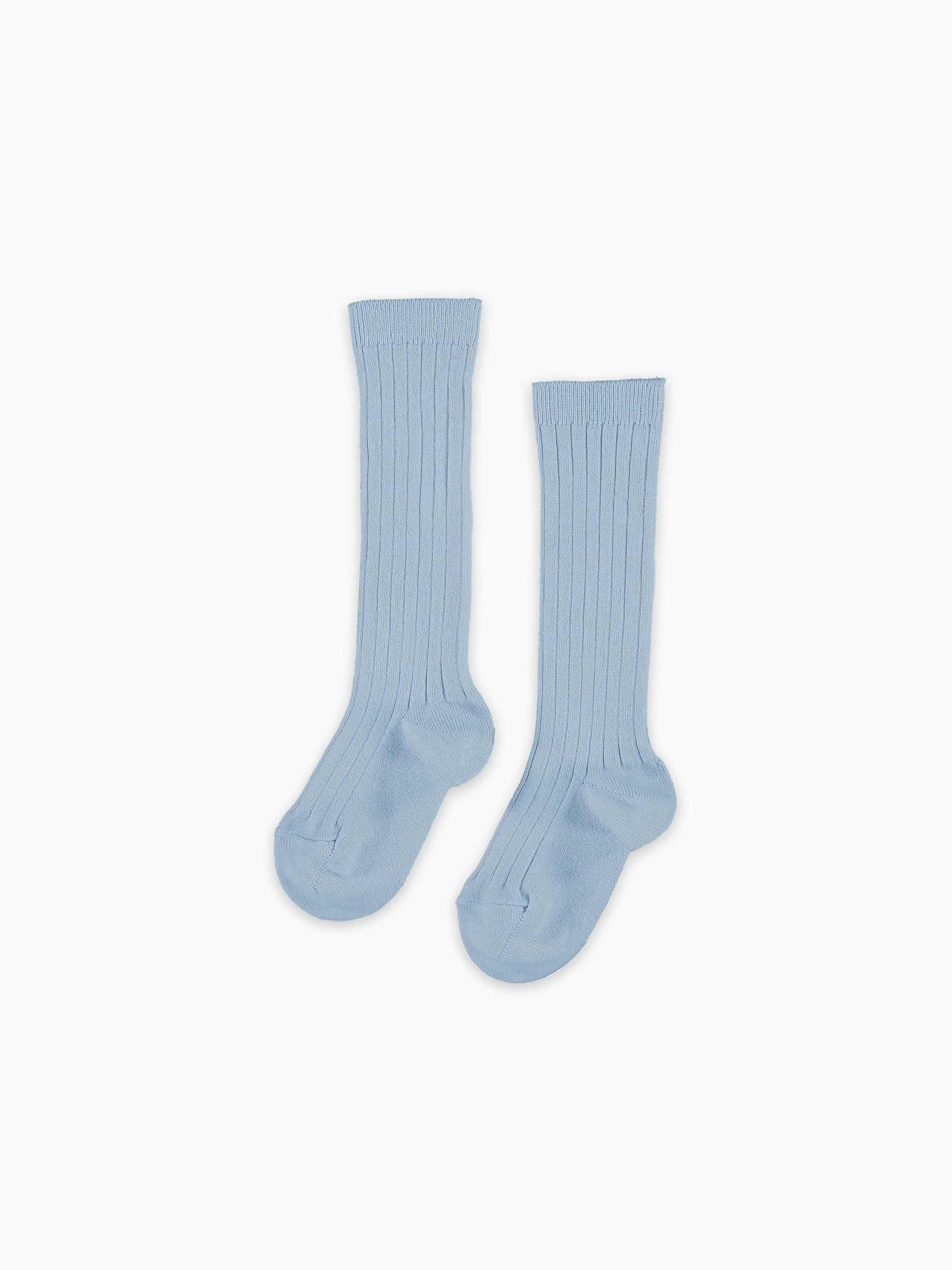 Soft Blue Ribbed Knee High Kids Socks | La Coqueta (US)