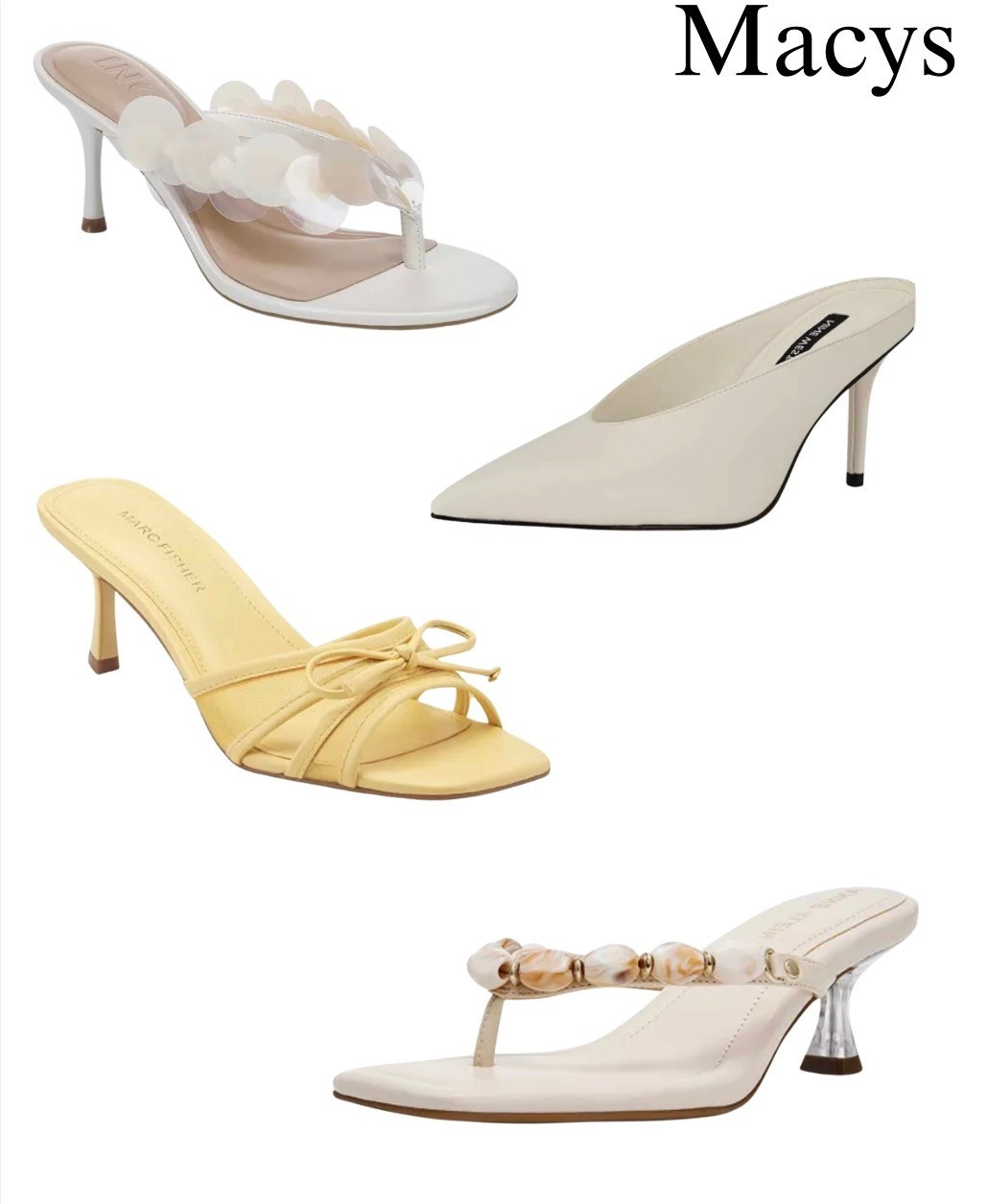 I love all these shoes from Macys! Sake, spring, summer, butter yellow, white kitten heels, outfit accessories, trendy, open toe, beaded.

#LTKSaleAlert