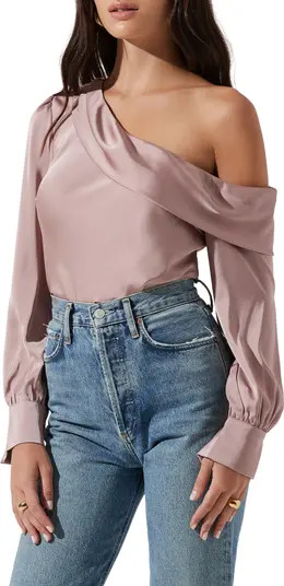 ASTR the Label One-Shoulder Satin Long Sleeve Top | Nordstrom | Nordstrom