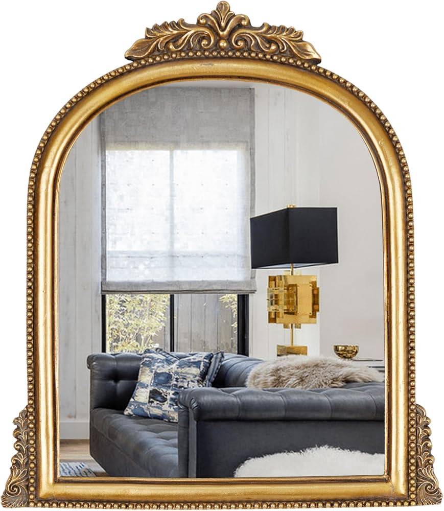 OIGUMR Gold Ornate Baroque Mirror Hanging Mirror Arched Makeup Mirror Antique Mirror；Resin Fram... | Amazon (US)