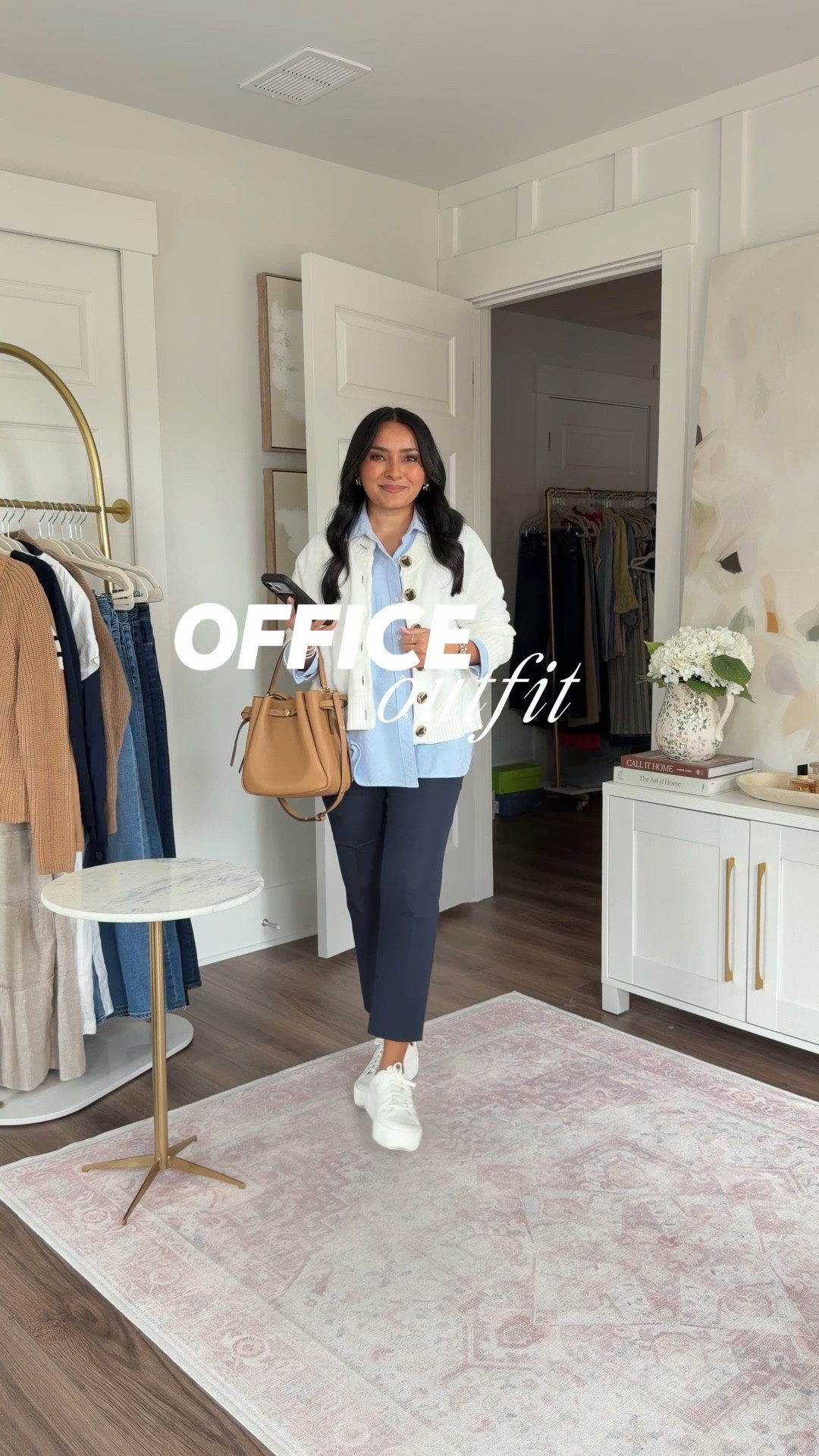 Weekly Workwear Outfits! For reference: I’m 5’0, 32b bra size, and 2/26 in bottoms, pear shaped. *Everything I share is unaltered! TTS means true to size. 

Between size 5-6.5 in shoes Tank stripe button down size xs petite TTS Ivory sweater size xs petite TTS Tan Cafe Au Lait pants size 2 petite TTS Sneakers size 6 TTS Ivory cardigan size xs TTS Blue button down size xs TTS 

Navy night sky ankle pants size 2 petite TTS White sneakers size 6.5 TTS Cropped trench coat size xxs regular TTS Striped cashmere tee size xs TTS Black pants size 2 petite TTS Sneaker size 6 TTS Denim chambray button down size xs petite TTS Navy jacket size xs TTS White pants size 2 petite TTS White sneakers size 6.5 TTS 

Tan sweater size xs TTS White button down size 0 petite TTS Jeans size 26 petite TTS - petite is labeled at LIl White sneakers size 6.5 TTS Business casual workwear 

 #LTKdayinmylife #LTKootd #LTKHome